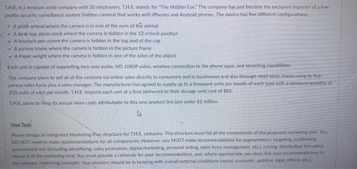 T H E Is A Medium Sized Company With 20 Employees T H E Stands For The Hidden Eye The Company Has Just Become The Ex 1