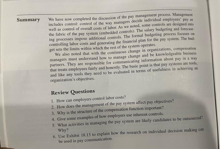 Summary We Have Now Completed The Discussion Of The Pay Management Process Management Includes Control Control Of The W 1