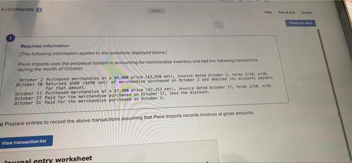 6 Homework Hep Required Information The Following Information Applies To The Questions Displayed Below Plere Imports 1