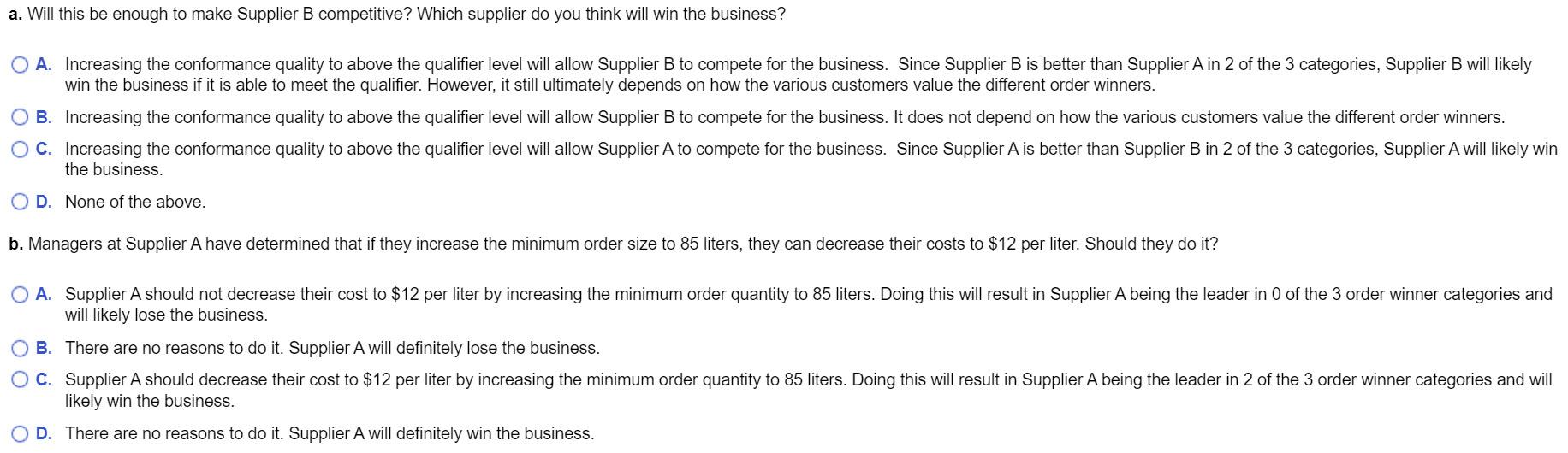 Please Provide Detailed Solution Suppose Supplier B Improves Its Conformance Quality So That The Chemicals It Produces 2