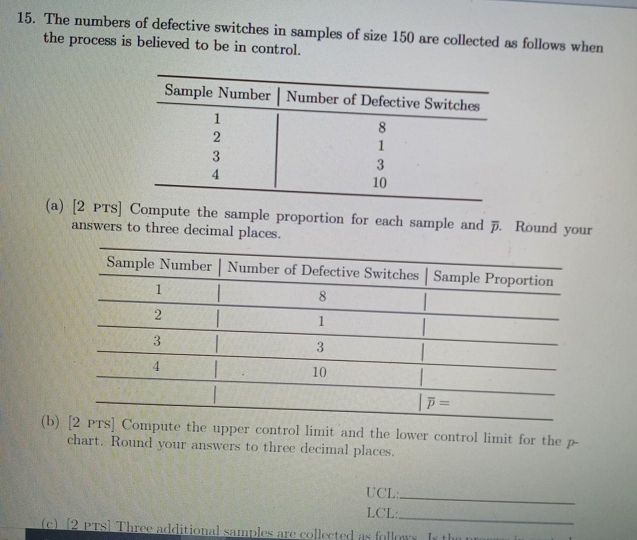 15 The Numbers Of Defective Switches In Samples Of Size 150 Are Collected As Follows When The Process Is Believed To Be 1