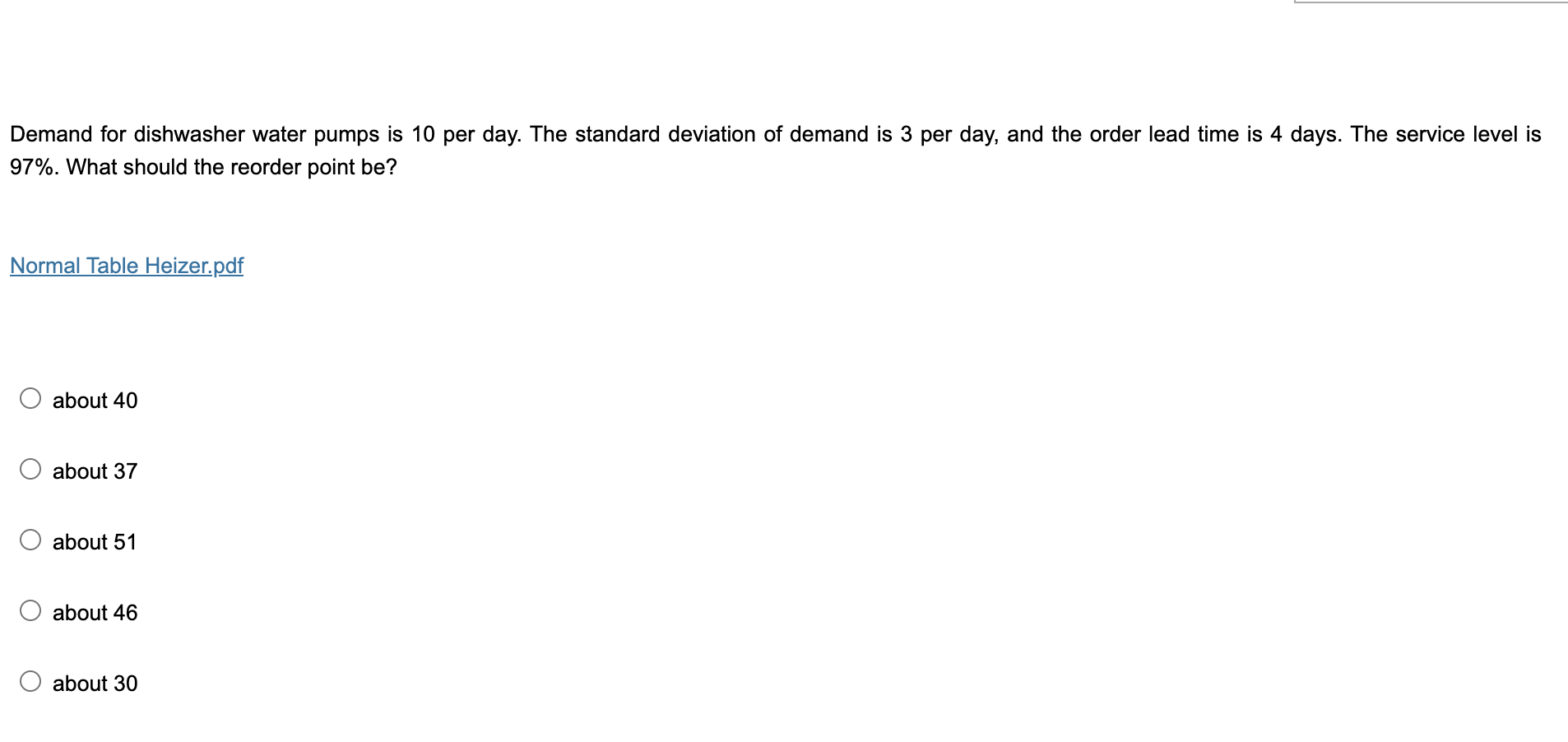 Demand For Dishwasher Water Pumps Is 10 Per Day The Standard Deviation Of Demand Is 3 Per Day And The Order Lead Time 1