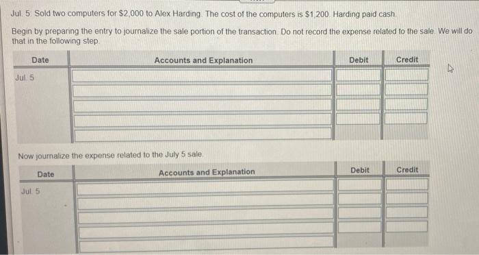 July 3 July 5 Sold Computers On Account For 8 000 To South Auto Store Terms 3 15 N 30 The Cost Of The Computers Is 3