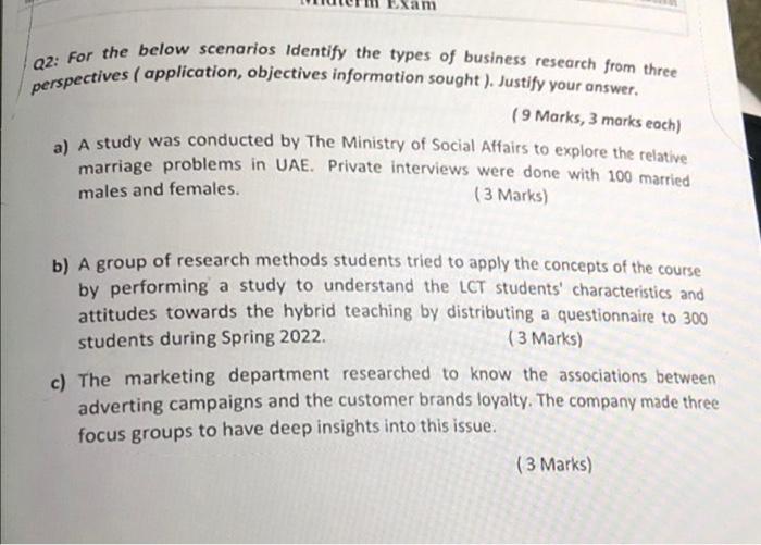 Perspectives Application Objectives Information Sought Justify Your Answer Q2 For The Below Scenarios Identify Th 1