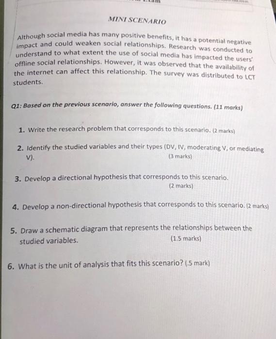 Mini Scenario Although Social Media Has Many Positive Benefits It Has A Potential Negative Impact And Could Weaken Soci 1