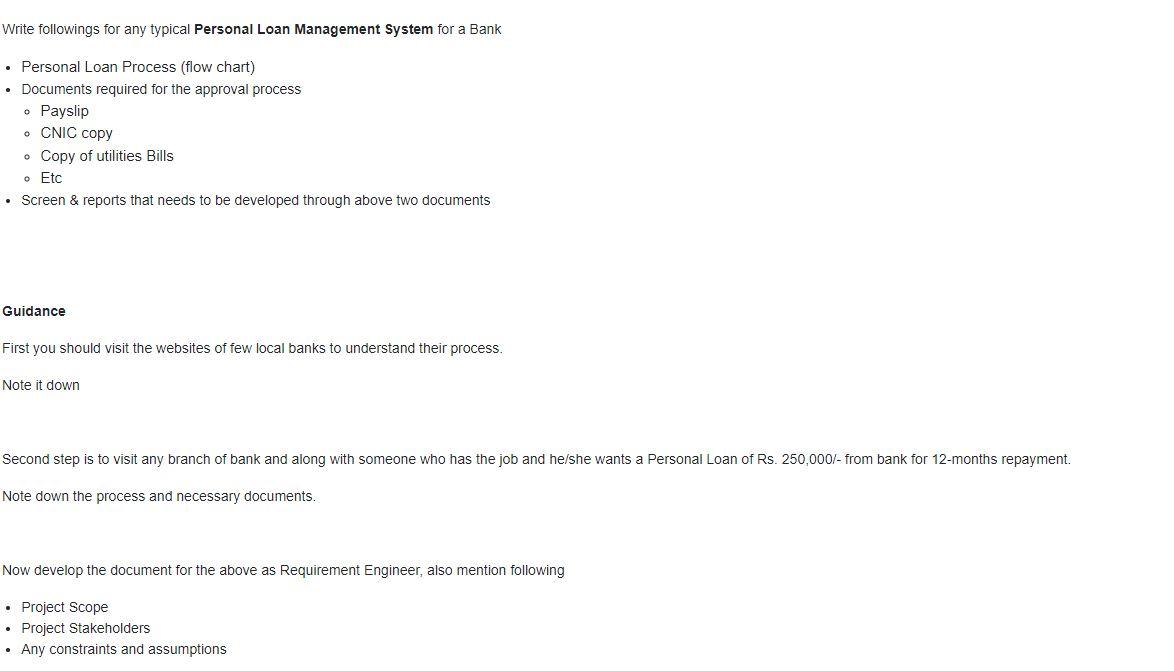 Write Followings For Any Typical Personal Loan Management System For A Bank Personal Loan Process Flow Chart Docum 1