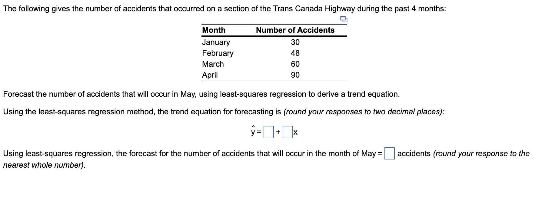 The Following Gives The Number Of Accidents That Occurred On A Section Of The Trans Canada Highway During The Past 4 Mon 1