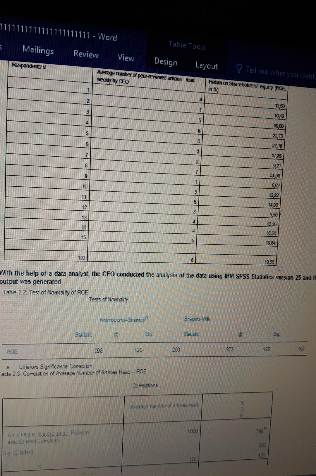 111111 Word Table Tools 5 Mailings Review View Design Respondent Layout Tell Me What You Want Average Number Of Peer 1