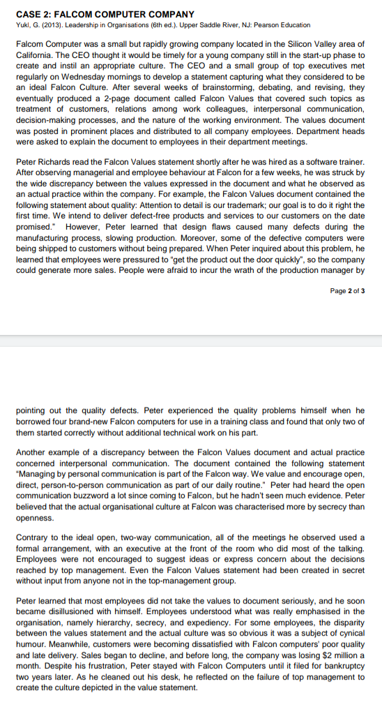 1 Case 2 Questions Analyse The Information Given In The Case And Argue Why The Actual Culture Was So Different From T 5