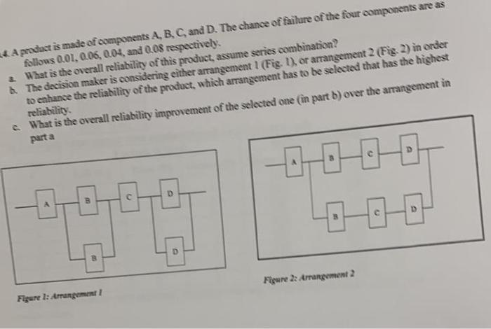 4 A Product Is Made Of Components A B C And D The Chance Of Failure Of The Four Components Are As Follows 0 01 0 06 1