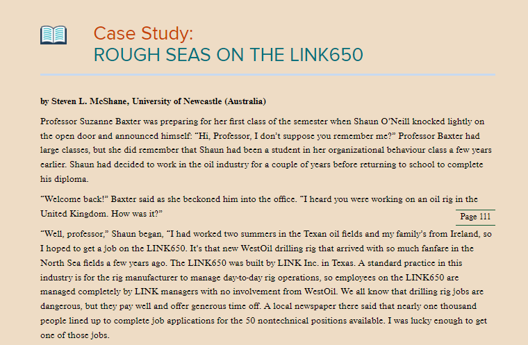 Case Study Rough Seas On The Link650 By Steven L Mcshane University Of Newcastle Australia Professor Suzanne Baxter 1