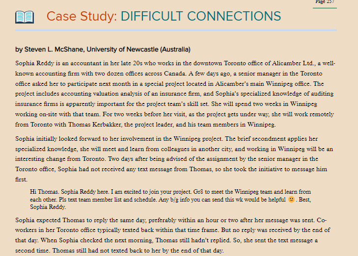Page 25 Case Study Difficult Connections By Steven L Mcshane University Of Newcastle Australia Sophia Reddy Is An A 1