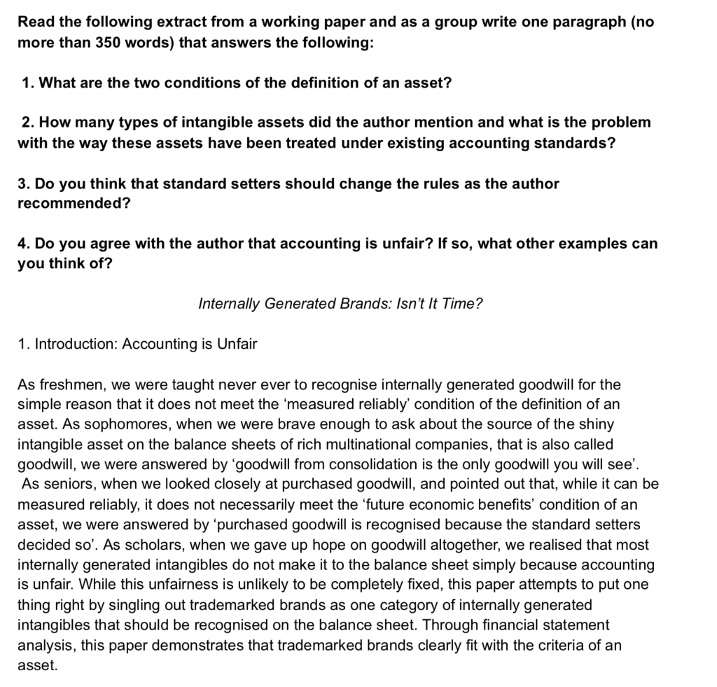 Read The Following Extract From A Working Paper And As A Group Write One Paragraph No More Than 350 Words That Answers 1