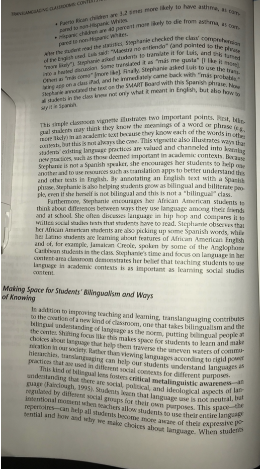 Question Explain How Teachers Can Use Translanguaging In Different Types Of Classroom Contexts Please Provide Examples 17