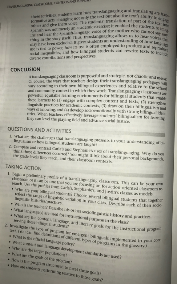 Question Explain How Teachers Can Use Translanguaging In Different Types Of Classroom Contexts Please Provide Examples 21