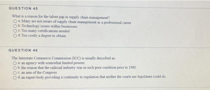 Question 45 What Is A Reason For The Talent Gap In Supply Chain Management O A Many Are Not Aware Of Supply Chain Manag 2