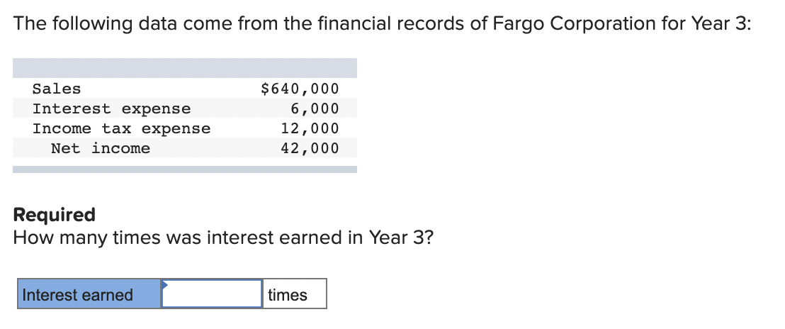 The Following Data Come From The Financial Records Of Fargo Corporation For Year 3 Sales Interest Expense Income Tax Ex 1