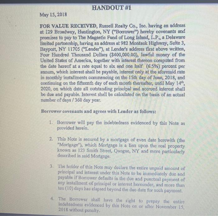 Handout 1 May 15 2018 For Value Received Russell Realty Co Inc Having An Address At 129 Broadway Huntington Ny 1