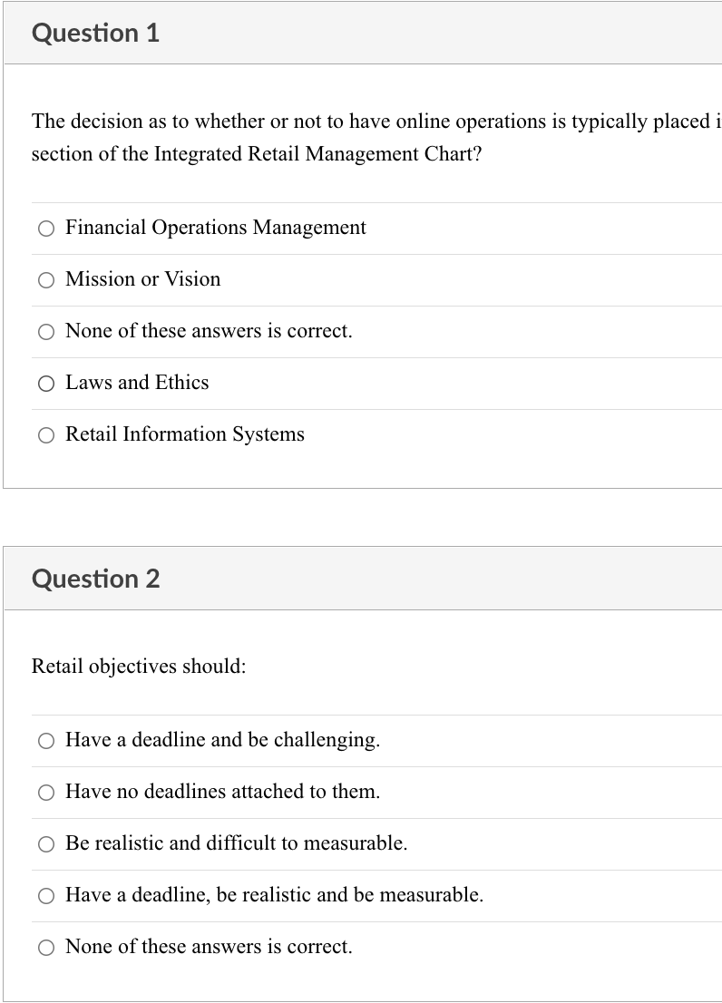Question 1 The Decision As To Whether Or Not To Have Online Operations Is Typically Placed I Section Of The Integrated R 1