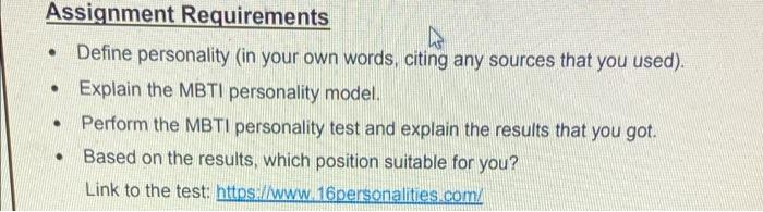 Assignment Requirements Define Personality In Your Own Words Citing Any Sources That You Used Explain The Mbti P 3