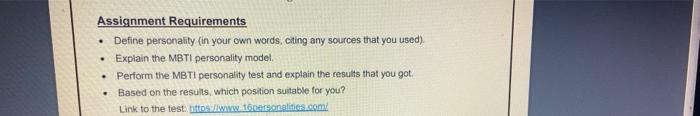 Assignment Requirements Define Personality In Your Own Words Citing Any Sources That You Used Explain The Mbti P 4