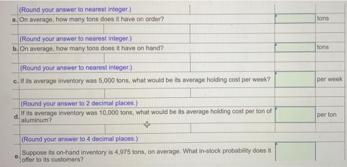 Anvils Works Requires On Average 2 800 Tons Of Aluminum Each Week With A Standard Deviation Of 1 000 Tons The Lead 2
