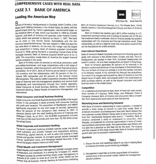 Comprehensive Cases With Real Data Case 3 1 Bank Of America Leading The American Way Spss Excel Bank Of America Headqua 1