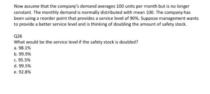 Now Assume That The Company S Demand Averages 100 Units Per Month But Is No Longer Constant The Monthly Demand Is Norma 1