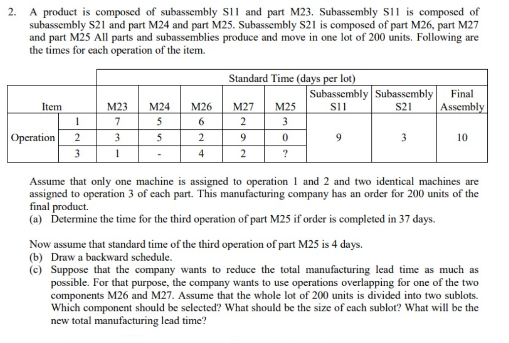 2 A Product Is Composed Of Subassembly Sll And Part M23 Subassembly S11 Is Composed Of Subassembly S21 And Part M24 An 1