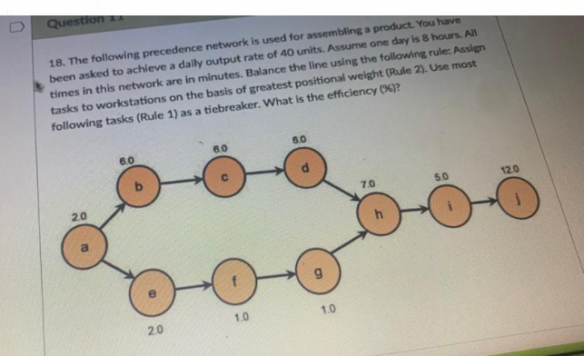 Question 18 The Following Precedence Network Is Used For Assembling A Product You Have Been Asked To Achieve A Daily O 1