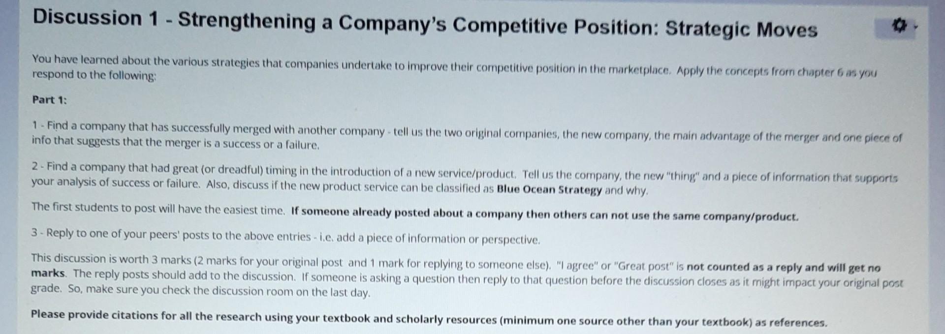 Discussion 1 Strengthening A Company S Competitive Position Strategic Moves You Have Learned About The Various Strate 1