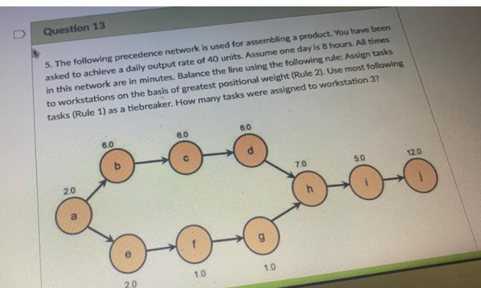 Question 13 5 The Following Precedence Network Is Used For Assembling A Product You Have Been Asked To Achieve A Daily 1