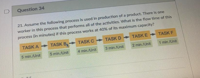 Question 34 21 Assume The Following Process Is Used In Production Of A Product There Is One Worker In This Process Tha 1