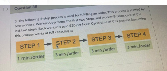 Question 38 3 The Following 4 Step Process Is Used For Fulfilling An Order This Process Is Staffed By Two Workers Wor 1