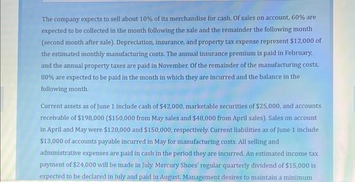 Pr 21 4b Cash Budget Obj 5 The Controller Of Mercury Shoes Inc Instructs You To Prepare A Monthly Cash Budget For Th 2