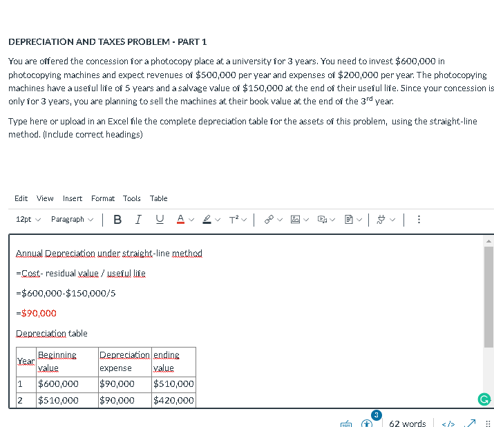 Depreciation And Taxes Problem Part 1 You Are Offered The Concession For A Photocopy Place At A University For 3 Years 1