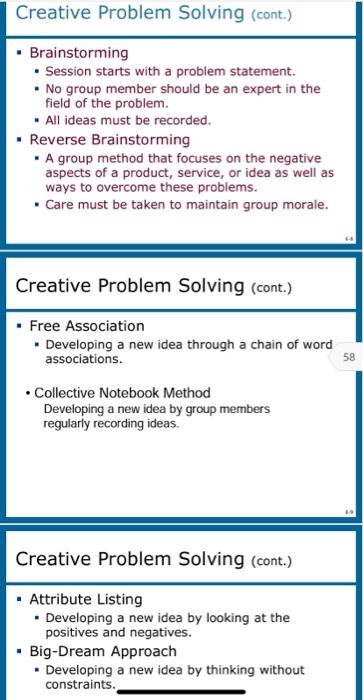 45 Critically Evaluate The Effectiveness Of The Following Techniques Of Creative Problem Solving Reverse Brainstormi 1