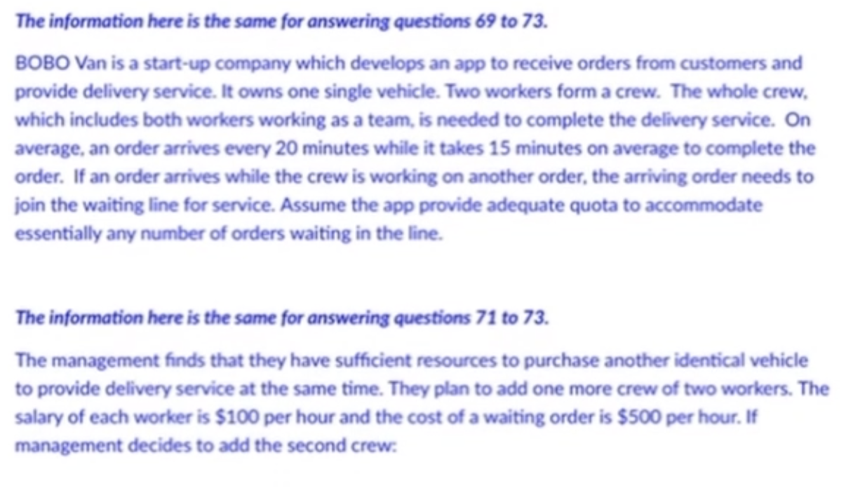 The Information Here Is The Same For Answering Questions 69 To 73 Bobo Van Is A Start Up Company Which Develops An App 1