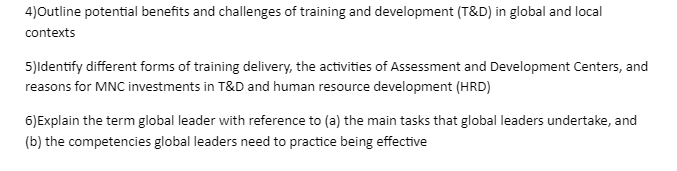 4 Outline Potential Benefits And Challenges Of Training And Development T D In Global And Local Contexts 5 Identify Di 1