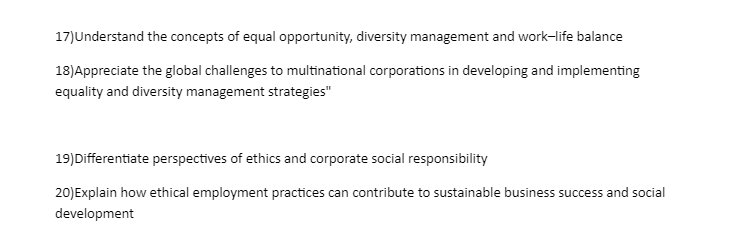 17 Understand The Concepts Of Equal Opportunity Diversity Management And Work Life Balance 18 Appreciate The Global Cha 1