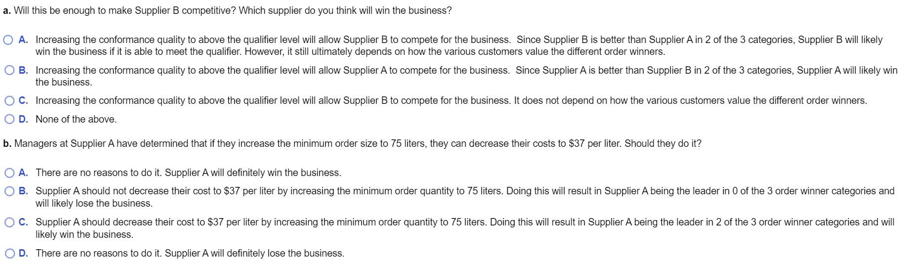 1 Suppose Supplier B Improves Its Conformance Quality So That The Chemicals It Produces Are Now 2 You Have Just Gradua 2