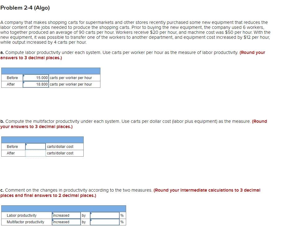 Problem 2 4 Algo A Company That Makes Shopping Carts For Supermarkets And Other Stores Recently Purchased Some New Equ 1