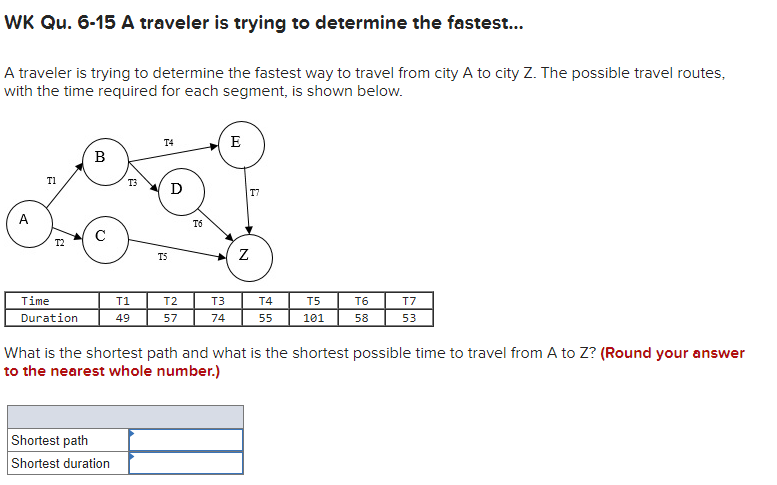 Wk Qu 6 15 A Traveler Is Trying To Determine The Fastest A Traveler Is Trying To Determine The Fastest Way To Travel 1