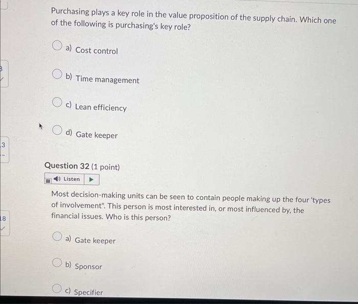 Purchasing Plays A Key Role In The Value Proposition Of The Supply Chain Which One Of The Following Is Purchasing S Key 1