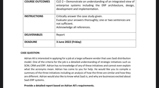 Course Outcomes Clo 2 Demonstrate An Understanding Of An Integrated View Of Enterprise Systems Including The Erp Archi 1