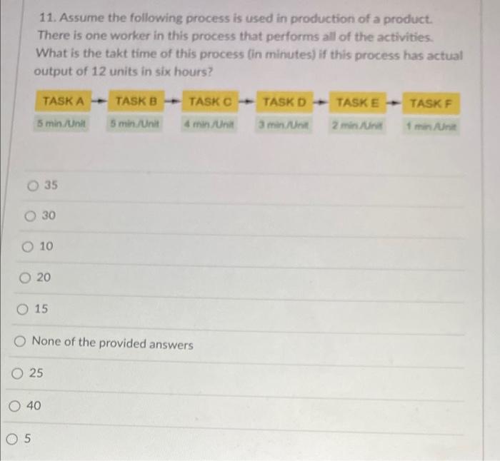 11 Assume The Following Process Is Used In Production Of A Product There Is One Worker In This Process That Performs A 1