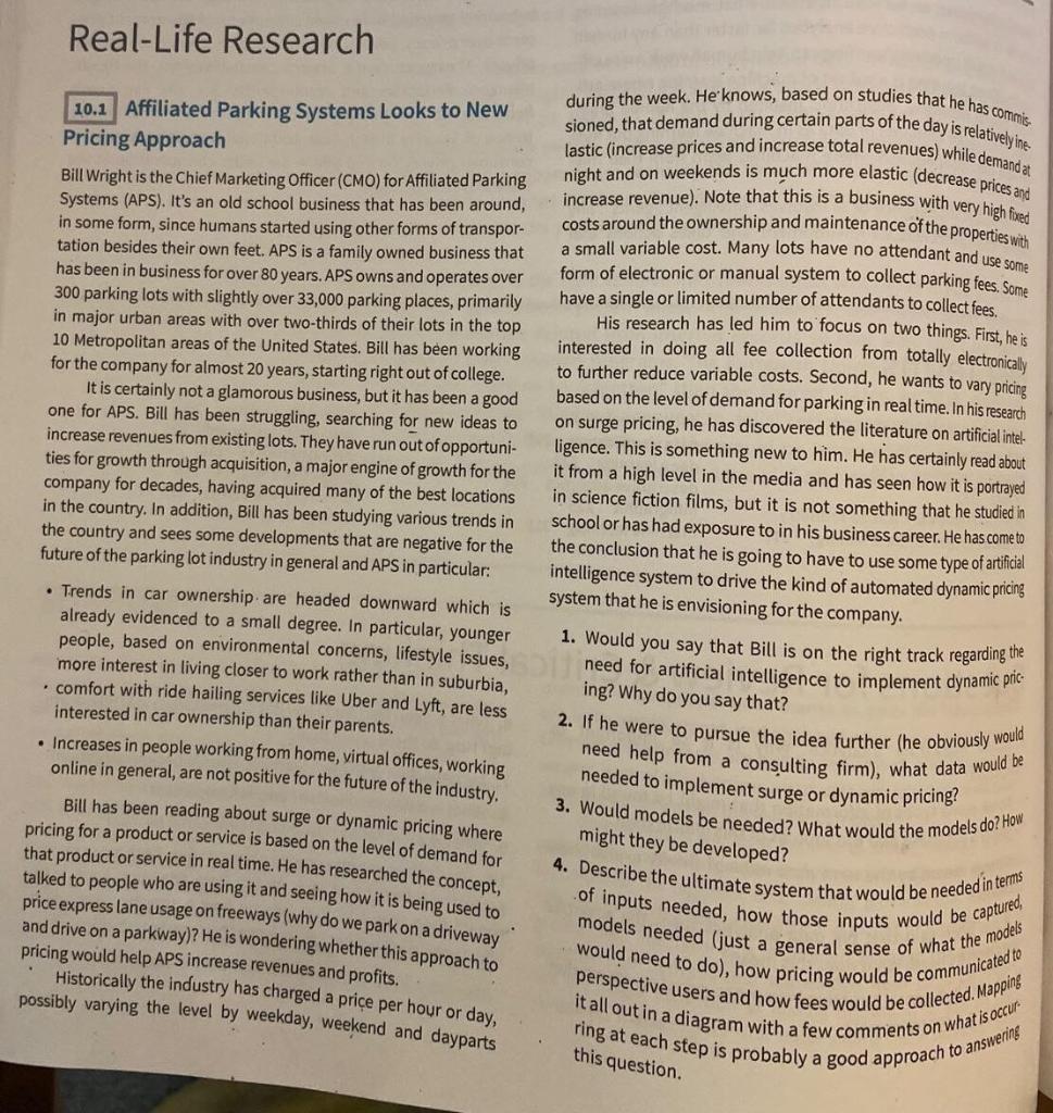 Real Life Research 10 1 Affiliated Parking Systems Looks To New Pricing Approach Bill Wright Is The Chief Marketing Offi 1