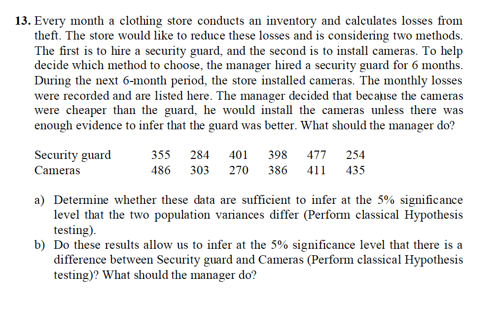 13 Every Month A Clothing Store Conducts An Inventory And Calculates Losses From Theft The Store Would Like To Reduce 1
