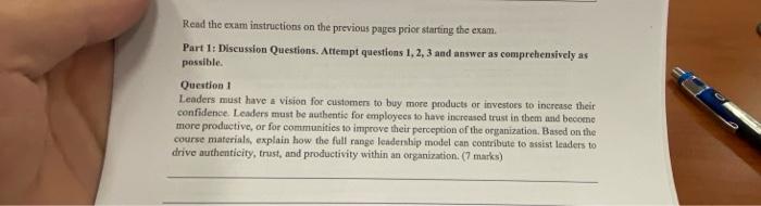 Read The Exam Instructions On The Previous Pages Prior Starting The Exam Part 1 Discussion Questions Attempt Questions 1
