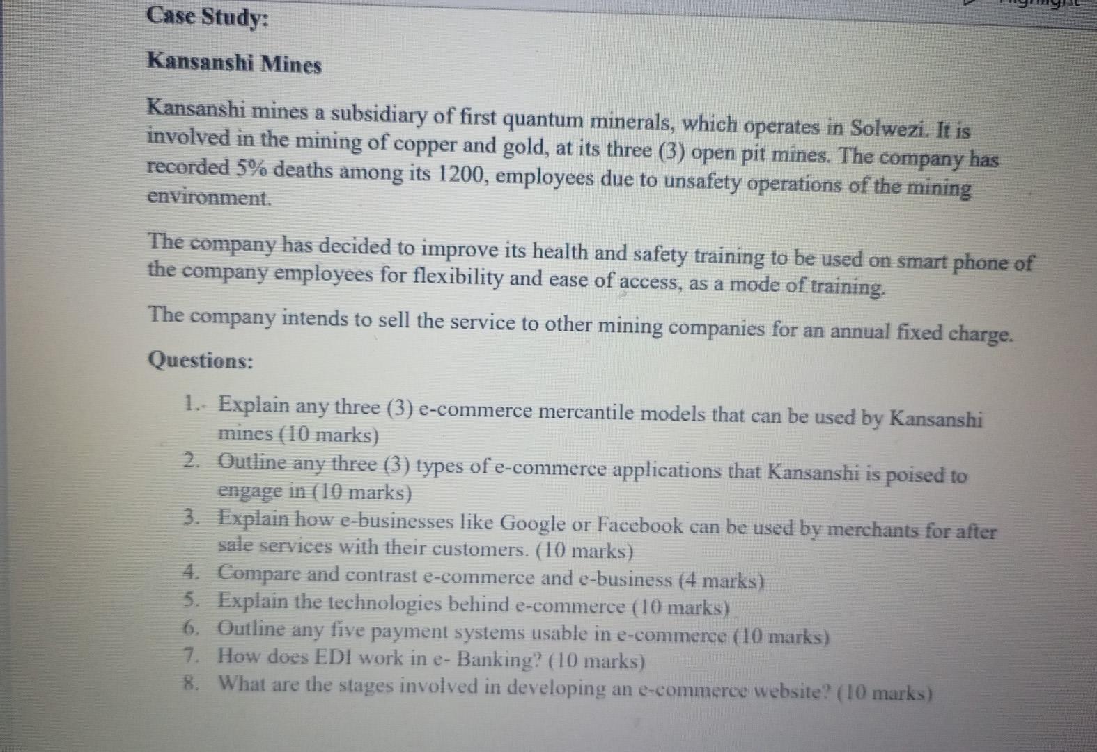 Case Study Kansanshi Mines Kansanshi Mines A Subsidiary Of First Quantum Minerals Which Operates In Solwezi It Is Inv 1